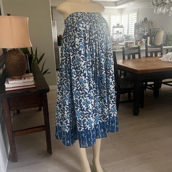 TERA BORA Full Cut Mixed Blue Batique Maxi in Length Bohemian Skirt - Picture 9 of 13